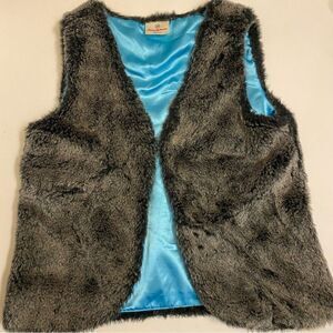 Hanna Andersson Faux Fur dark brown Vest blue liner 150 size 12